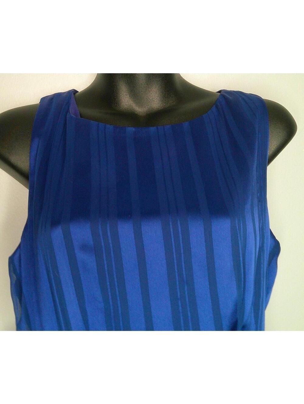Luxe by Carmen Marc Valvo Blue Striped Sleeveless Dress Size 14 - Picture 3 of 8